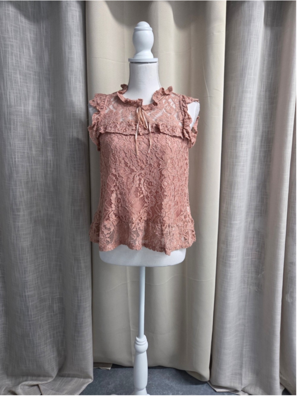 Ambiance Lace Ruffle Sleeveless Blouse Rose Boho Feminine